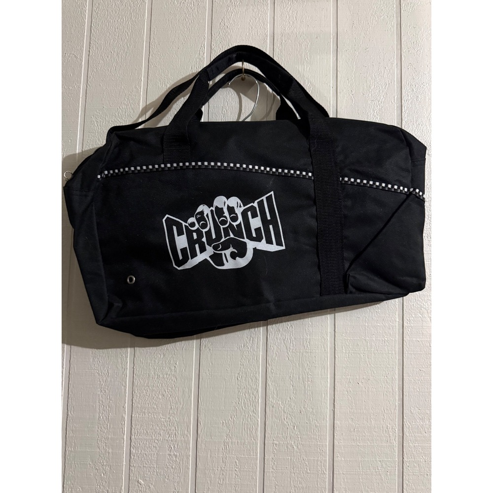 Crunch Fitness Gym Bag Black Canvas Duffel Bag with Logo and Checkered Trim